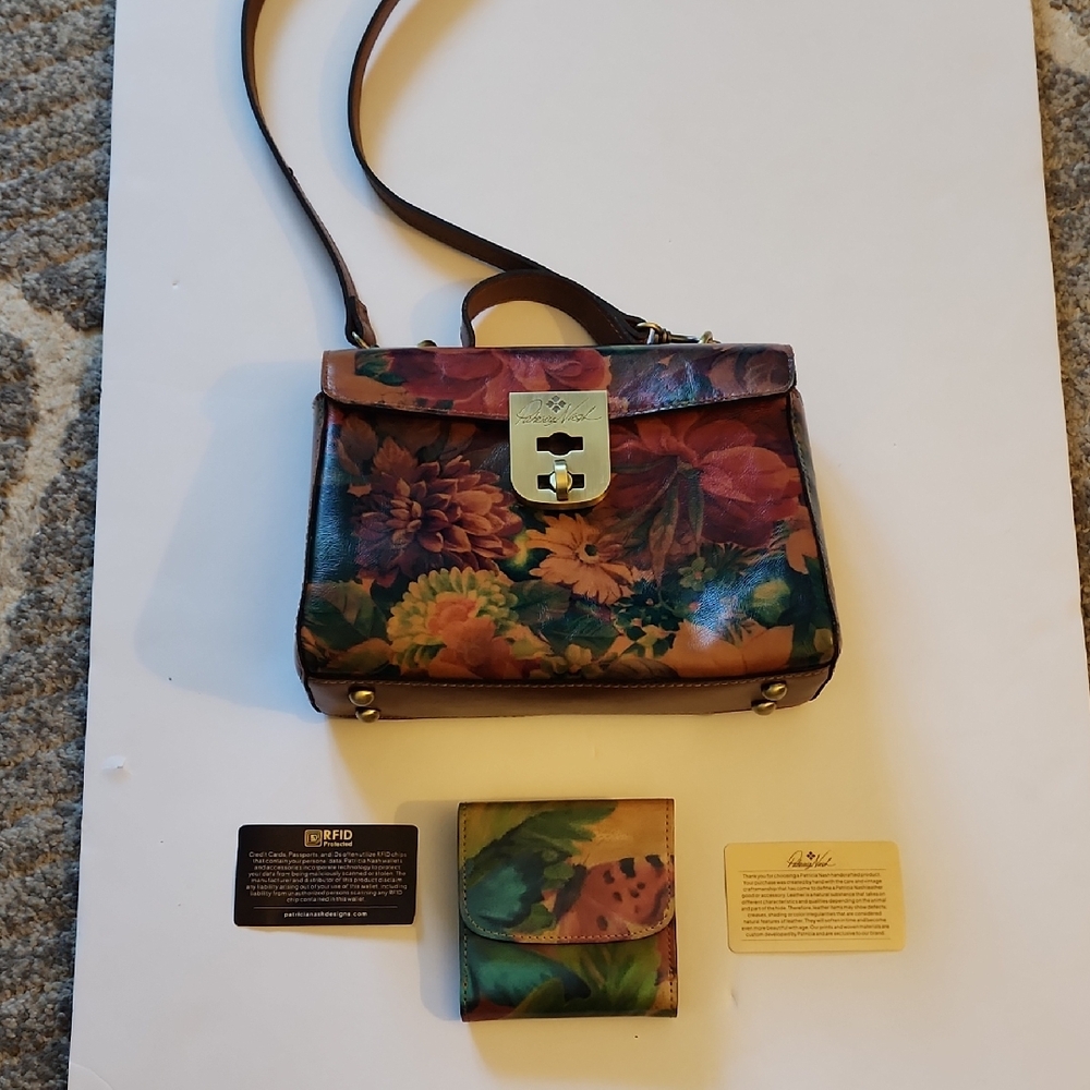 Patricia Nash Carisbrooke Multicolor Floral Crossbody Bag And Wallet.